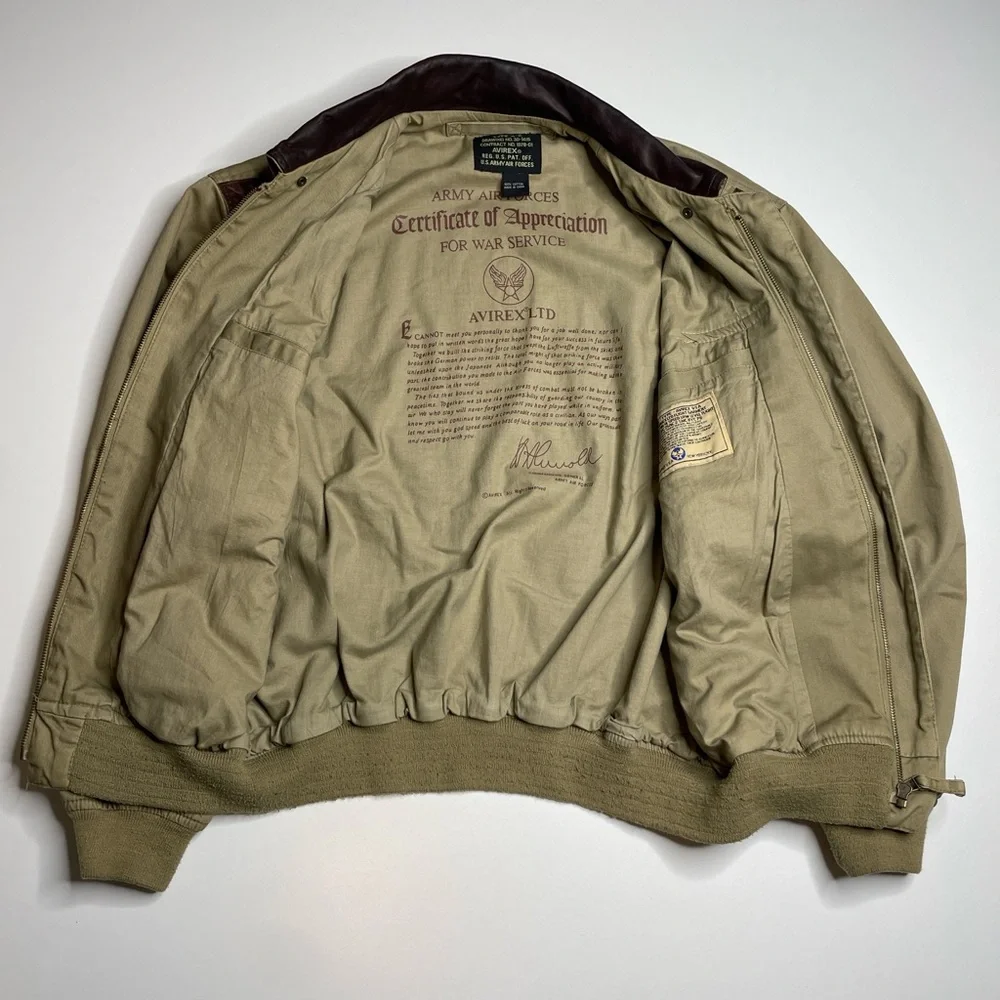 Vintage Avirex A-2 Bomber Flight Jacket USAF Certified USA Beige Cotton Canvas M - Picture 4 of 9